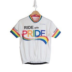 Pride Women's Bicycle Jersey Sz L Mesh White Rainbow Full Zip Moisture Wicking